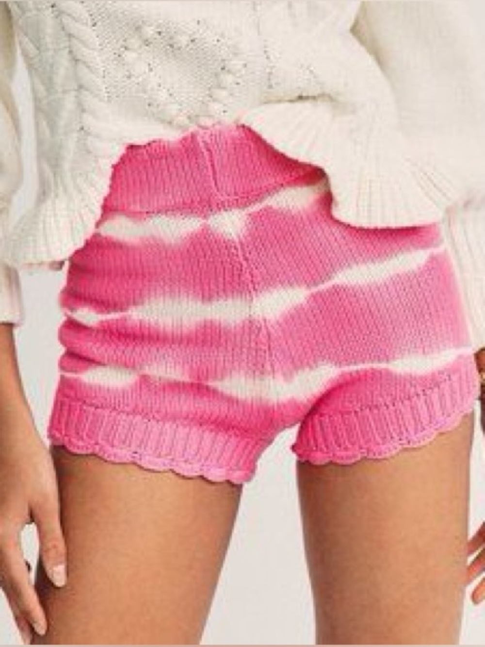 LOVESHACKFANCY Karrisa Tie Dye Hibiscus Pink Knit Scallop High Rise Shorts S